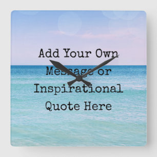 Relógio Quadrado Teal Aqua Blue Calming Cotação Oceano Ondas de P