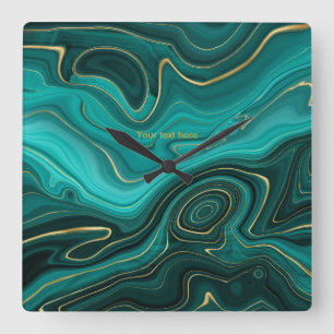 Relógio Quadrado Teal e Agate Dourado Personalizado