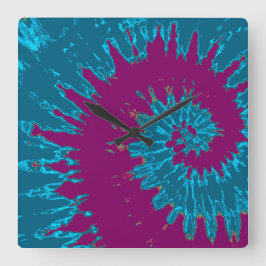 Relógio Quadrado Teal e Maroon Spiral Tie Dye Clock
