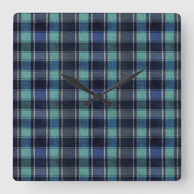Relógio Quadrado Teal & Navy Tartan Plaid Round Wall Clock (Frente)