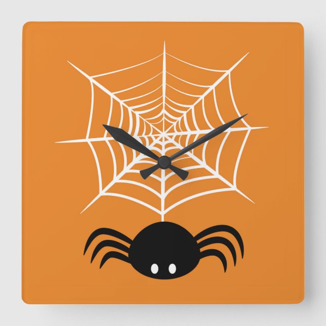 Relógio Quadrado Teia de Aranha de Halloween  (Frente)