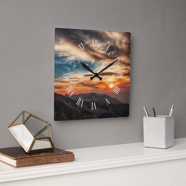 Relógio Quadrado Tema da Natureza do enfumaçado Monta (Escritório)