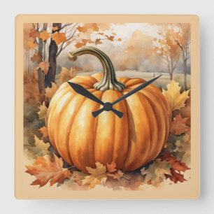 Relógio Quadrado Tema de Pumpkin da Estação de outono