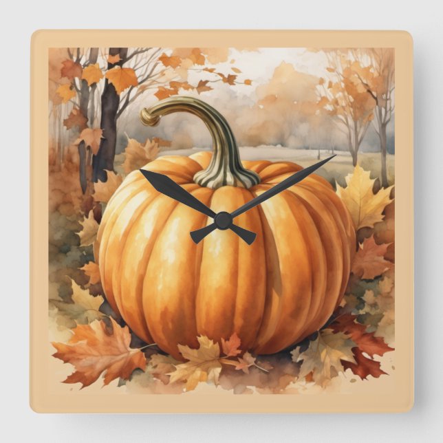 Relógio Quadrado Tema de Pumpkin da Estação de outono (Frente)