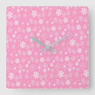 Relógio Quadrado Tempestade de floco de neve em rosa pastel