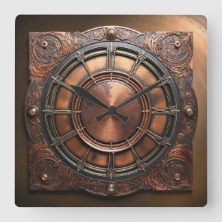 Relógio Quadrado Tempo de Cobre Steampunk Face