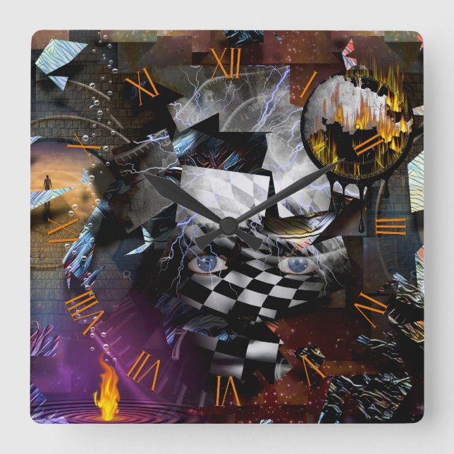 Relógio Quadrado Tempo e imaginação (Frente)