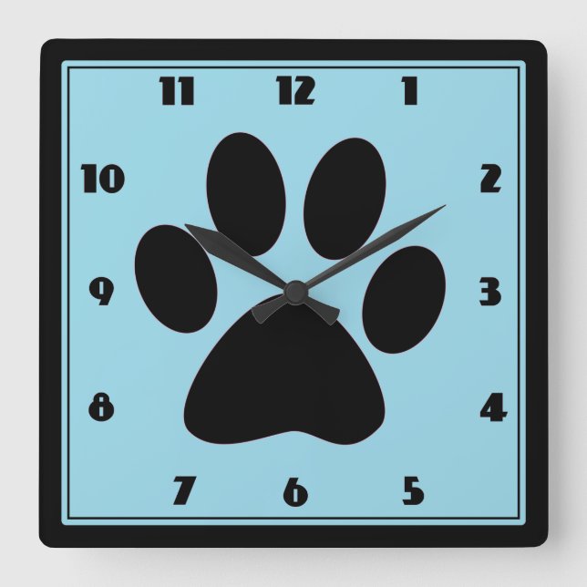 Relógio Quadrado Tempo para Pets Blue Pawprint Clock (Frente)