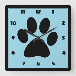 Relógio Quadrado Tempo para Pets Blue Pawprint Clock