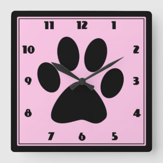 Relógio Quadrado Tempo para Pets Pink Pawprint Clock