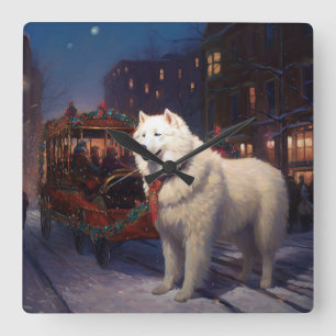 Relógio Quadrado Temporada Festiva de Natal do Samoyed