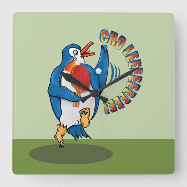 Relógio Quadrado Tênis de mesa de Reprodução de Pinguins (Frente)