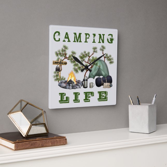Relógio Quadrado Tent Camping Life Wall Clock (Escritório)