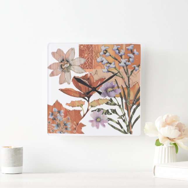 Relógio Quadrado Terracotta Wildflower Rustic Boho Wall Acentos (Lar)