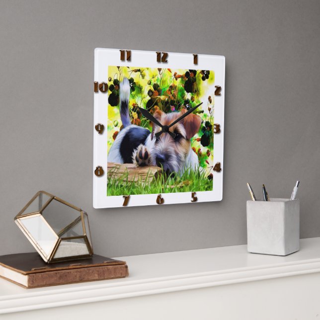 Relógio Quadrado Terrier Puppy (Escritório)