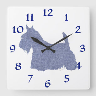 Relógio Quadrado Terrier Silhouette escocês em Denim