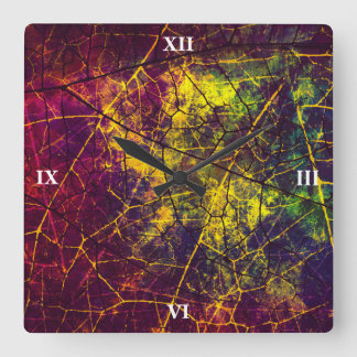 Relógio Quadrado Teste padrão azul roxo amarelo do Grunge da laca