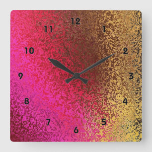 Relógio Quadrado Teste padrão cor-de-rosa e Dourado