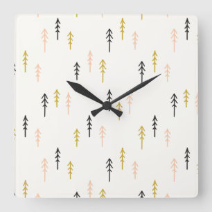 Relógio Quadrado Teste padrão da floresta da árvore de Natal