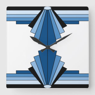Relógio Quadrado Teste padrão do art deco nos azuis