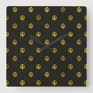 Relógio Quadrado Teste padrão Dourado do símbolo de Khanda