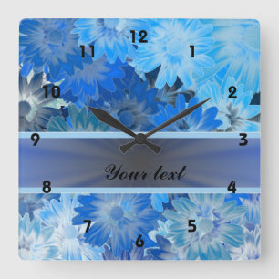 Relógio Quadrado Teste padrão floral azul da margarida