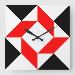Relógio Quadrado Teste padrão geométrico do abstrato preto vermel