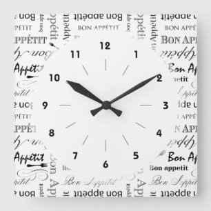 Relógio Quadrado Teste padrão preto e branco clássico de Appetit do