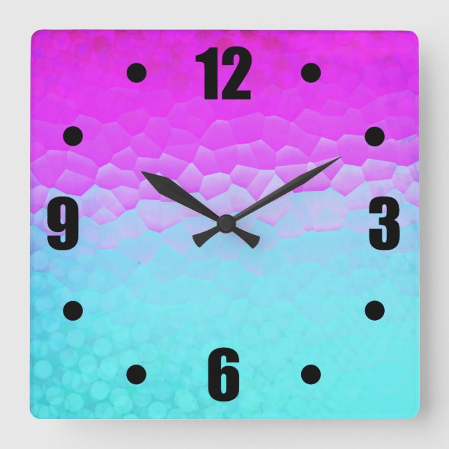 Relógio Quadrado Teste padrão roxo feminino de Bokeh do mosaico de (Frente)