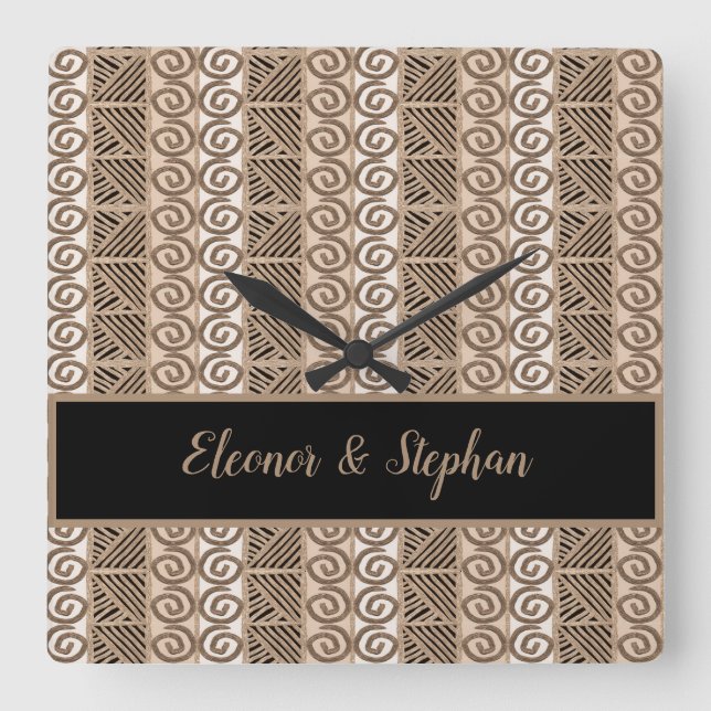 Relógio Quadrado teste padrão tirado de África mão tribal étnica (Frente)