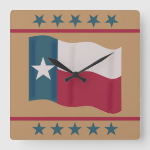 Relógio Quadrado Texas Lone Star Flag Red White Tan Stars