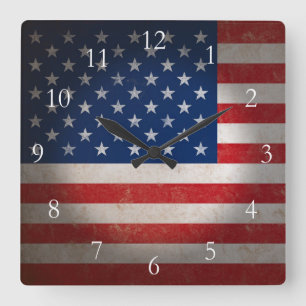 Relógio Quadrado Texto da bandeira americana w/Custom do vintage