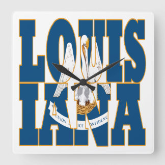 Relógio Quadrado Texto de bandeira do estado da Louisiana