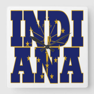 Relógio Quadrado Texto do sinalizador do estado de Indiana