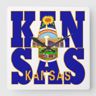Relógio Quadrado Texto do sinalizador do estado do Kansas