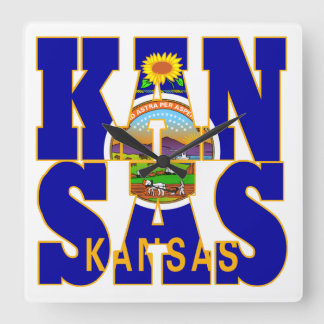 Relógio Quadrado Texto do sinalizador do estado do Kansas