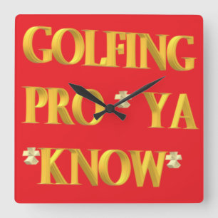 Relógio Quadrado Texto grande de ouro e design de golfe