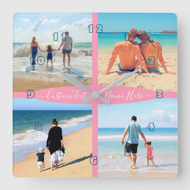 Relógio Quadrado Texto Personalizado do Amor Personalizado da Famíl (Frente)