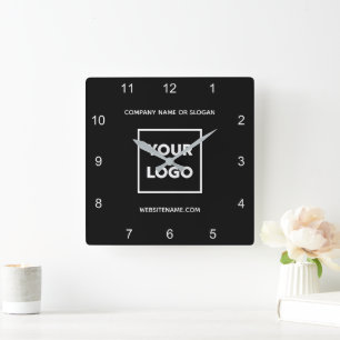 Relógio Quadrado Texto personalizado do logotipo comercial preto m