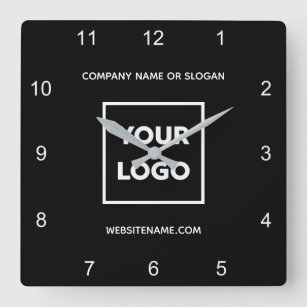 Relógio Quadrado Texto personalizado do logotipo comercial preto mí