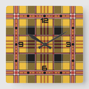 Relógio Quadrado Textura castanha do Tecido de xadrez-52628