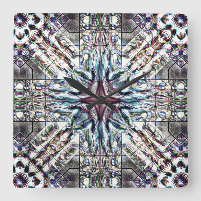 Relógio Quadrado Textura clara caleidoscópio em cores arenosas de p (Frente)