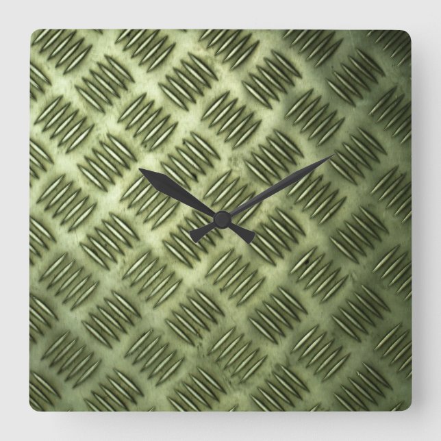 Relógio Quadrado Textura Diagonal de Pavimento de Aço Metálico Veri (Frente)