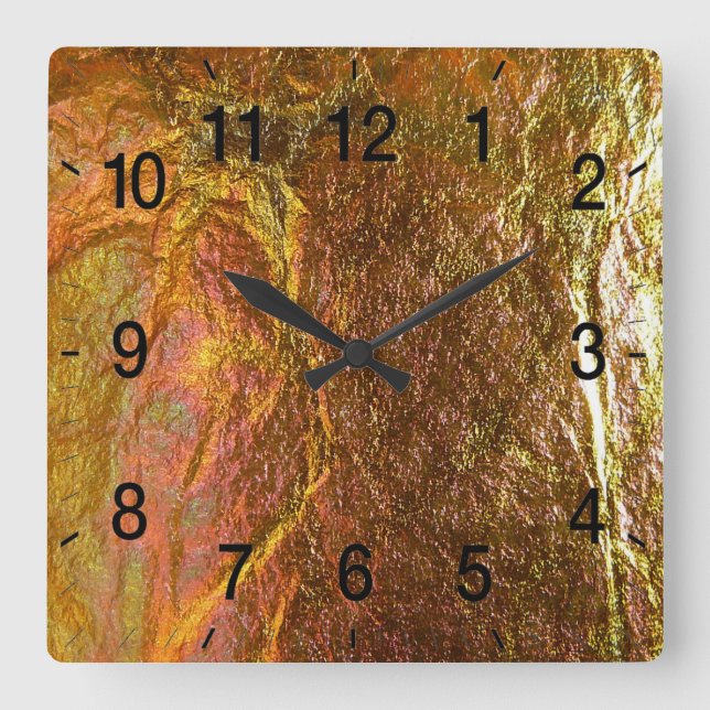 Relógio Quadrado Textura Dourada e revestida de latão, com uma fend (Frente)