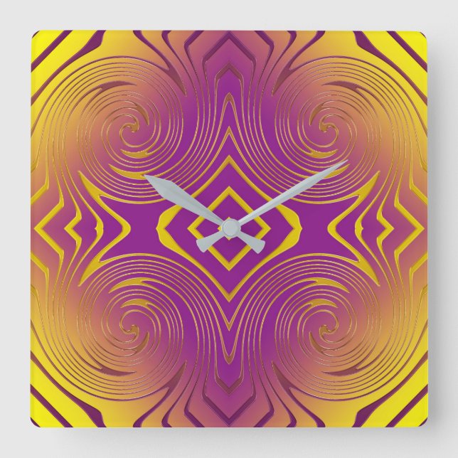 Relógio Quadrado textura metálica geométrica do redemoinho (Frente)