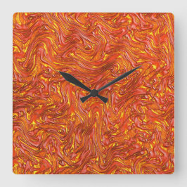 Relógio Quadrado Textura vermelha clara e vívida com tons amarelos