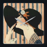Relógio Quadrado "The Black Hat" Art Deco de George Barbier<br><div class="desc">George Barbier foi um dos ilustres ilustradores de moda do início do século XX na vanguarda da aliança entre arte e moda. Ele e os seus colegas ilustradores criaram imagens ousadas e estilizadas que transmitiam o humor e a atmosfera. Esta ilustração é "O Chapéu Negro" para a revista La Parisienne....</div>