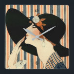 Relógio Quadrado "The Black Hat" Art Deco de George Barbier<br><div class="desc">George Barbier foi um dos ilustres ilustradores de moda do início do século XX na vanguarda da aliança entre arte e moda. Ele e os seus colegas ilustradores criaram imagens ousadas e estilizadas que transmitiam o humor e a atmosfera. Esta ilustração é "O Chapéu Negro" para a revista La Parisienne....</div>