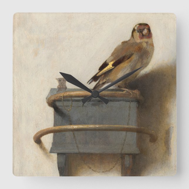Relógio Quadrado The Goldfinch, 1654, por Carel Fabritius (Frente)