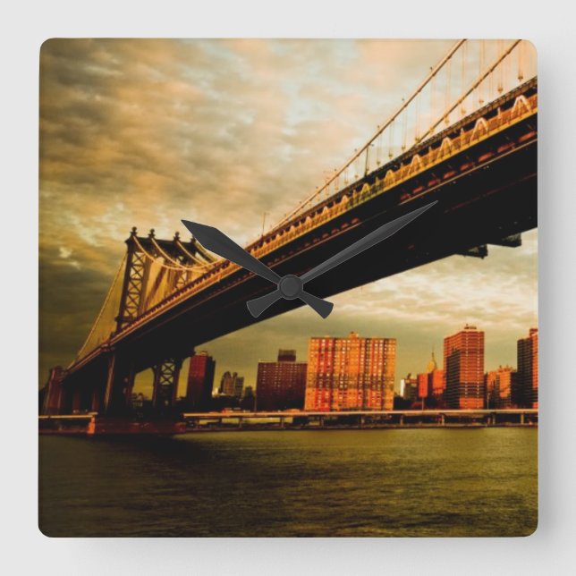 Relógio Quadrado The Manhattan bridge view from Brooklyn side (NYC) (Frente)